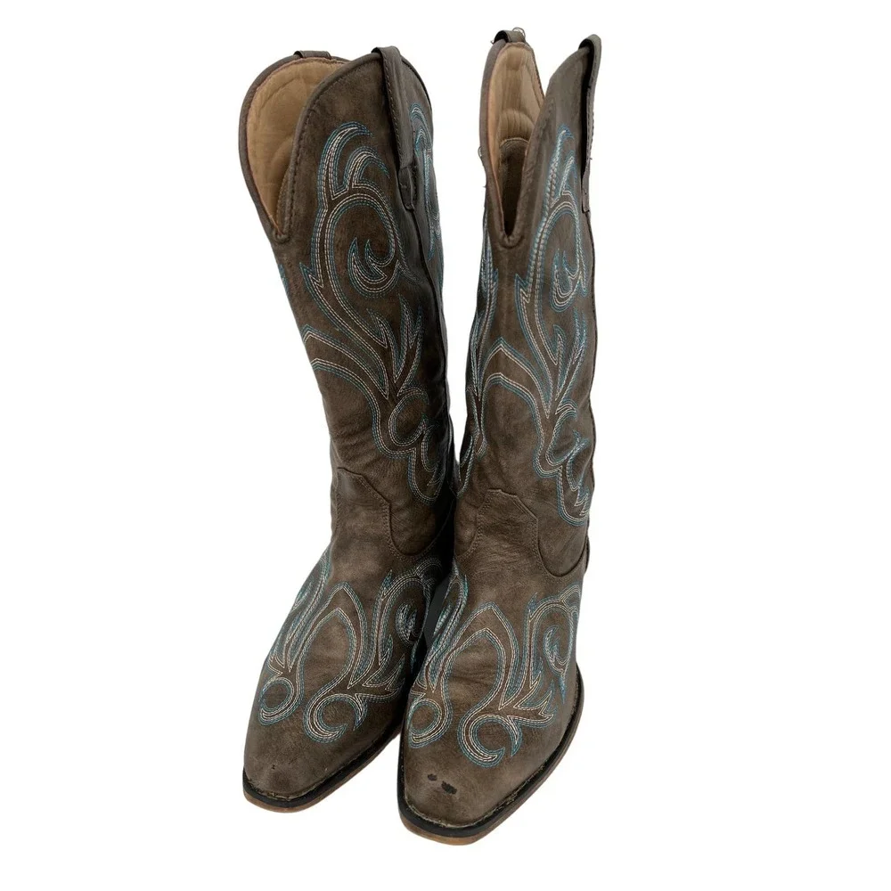 Roper faux leather with blue stitching  western cowboy boot size 9.5 womens - Picture 2 of 9